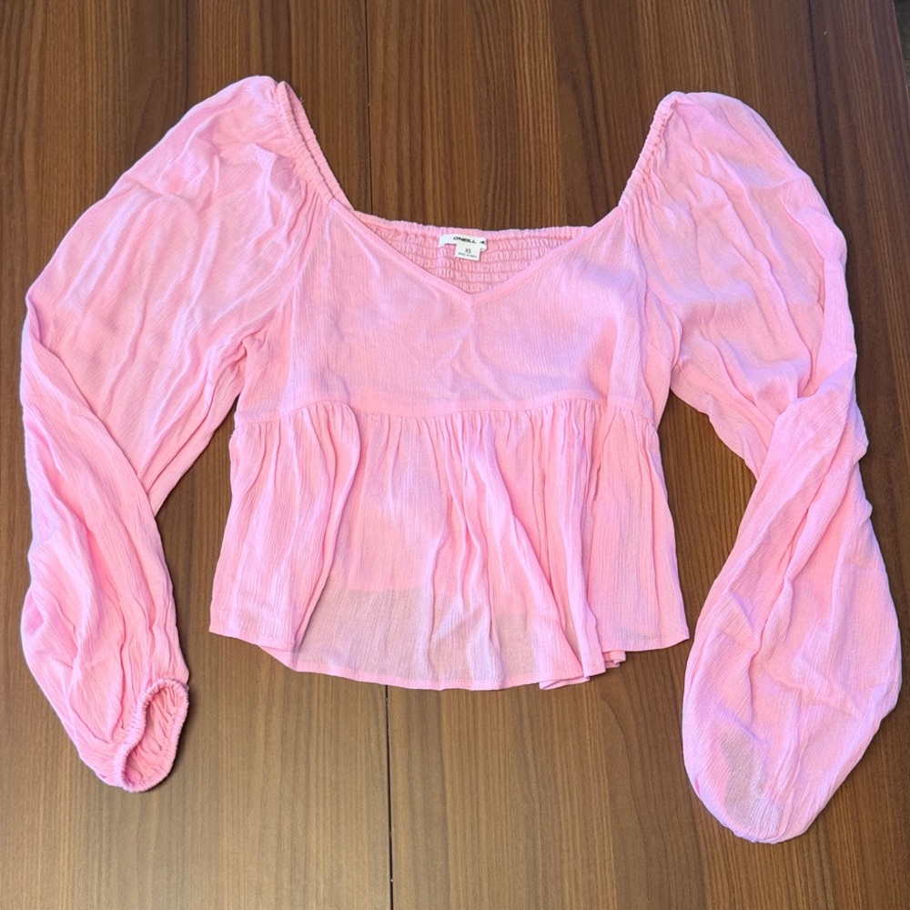 O'Neill Pink Peplum Long-Sleeve Women's Blouse